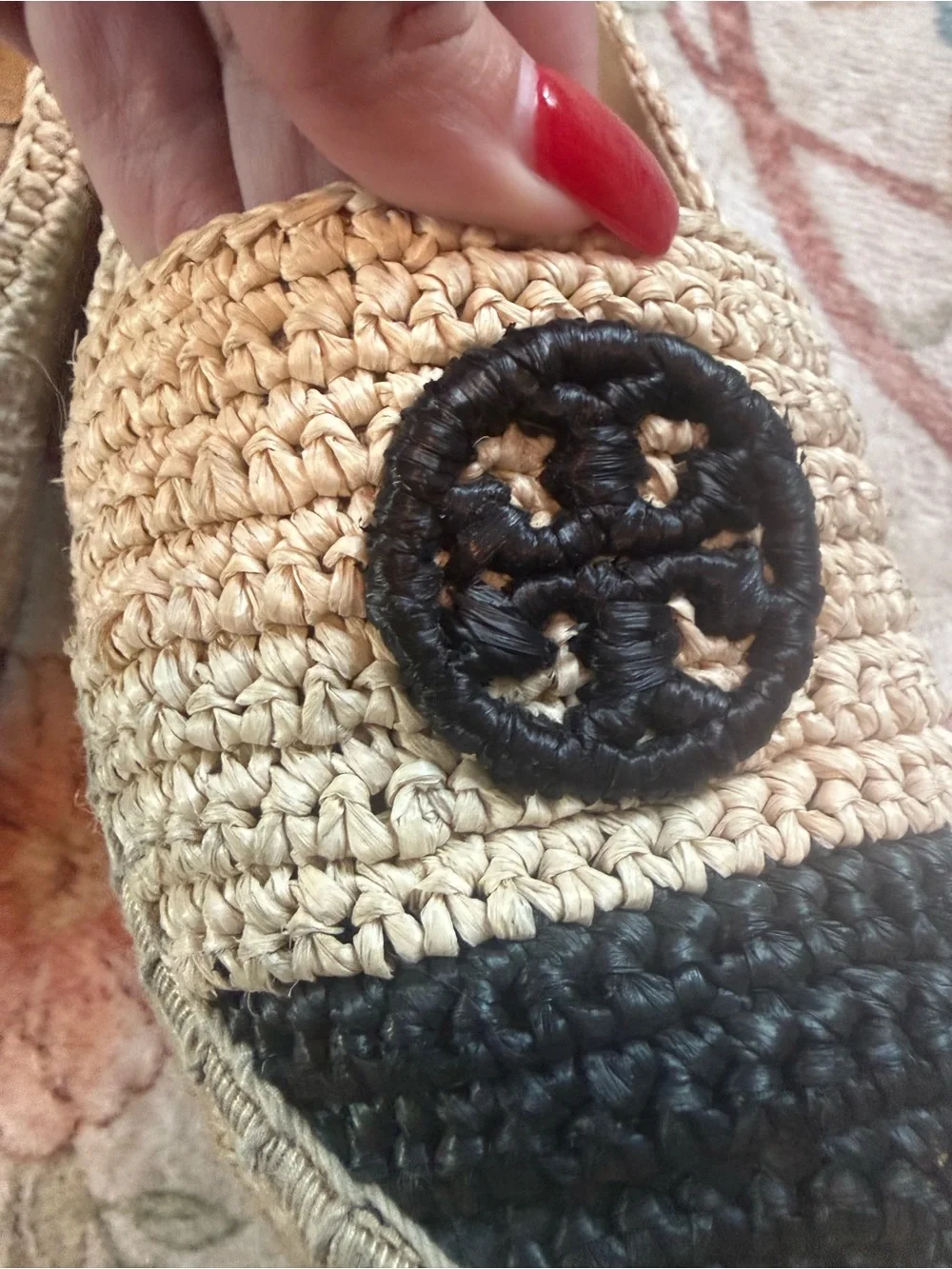 Tory Burch Crochet Espadrille Flats in Natural and Black Raffia